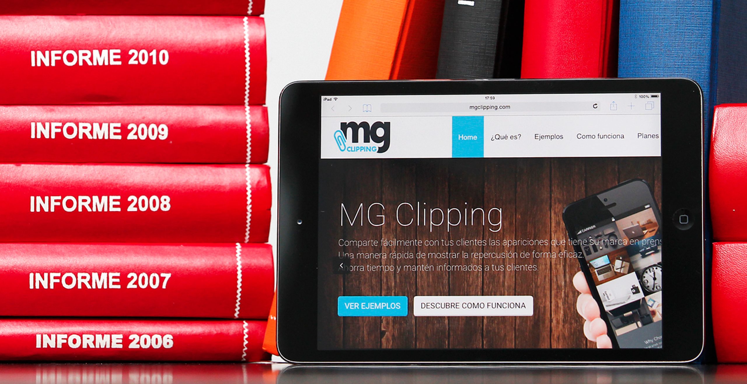 Tablet con la landing page de la herramienta MG Clipping