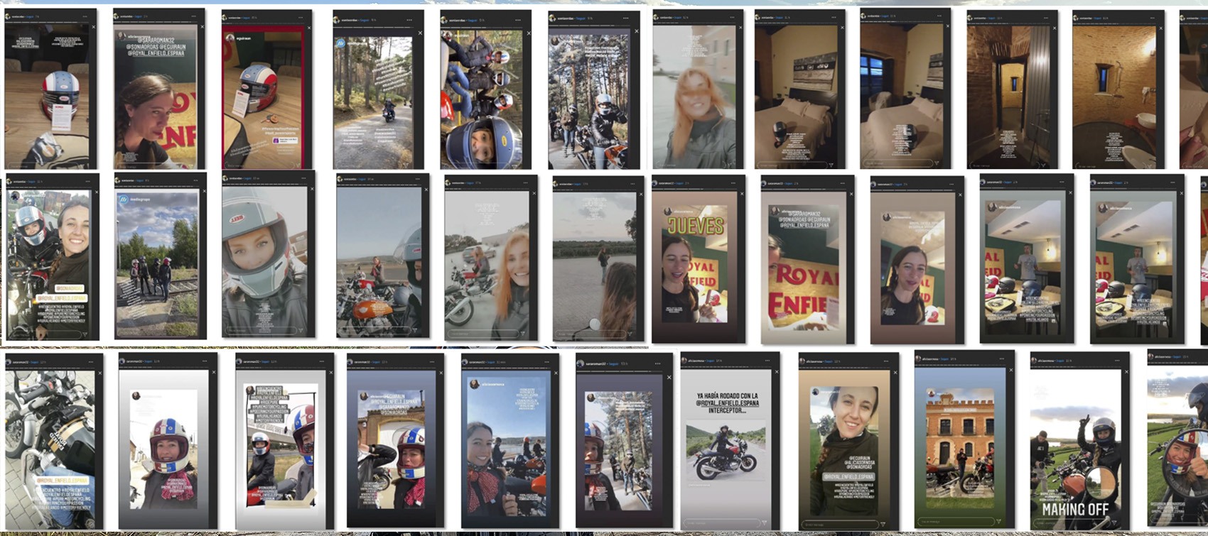 Capturas de stories generados por influencers moto en acción Royal Enfield